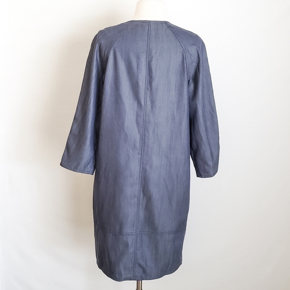 NWOT Vince Blue Chambray Shimmer Oversized Shift Dress w Pockets - Picture 4 of 7